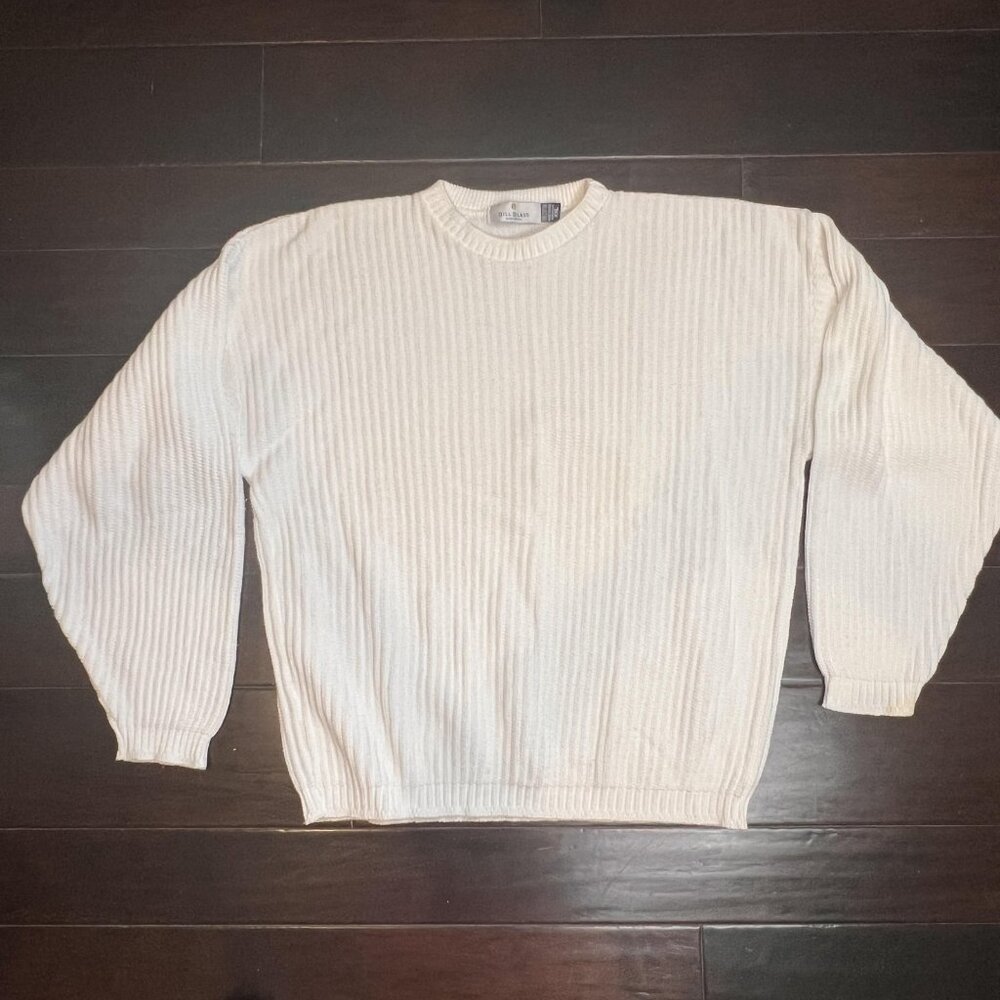 VTG Bill Blass Mens 2XL Sweater White Heavyweight Cotton Crewneck Classic Retro